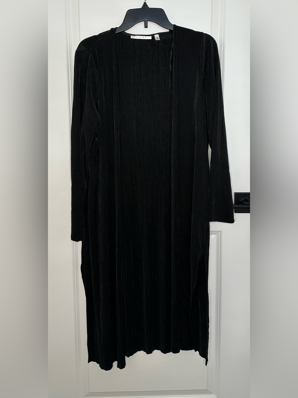 Cyrus Black Ribbed Maxi Open-Front Cardigan